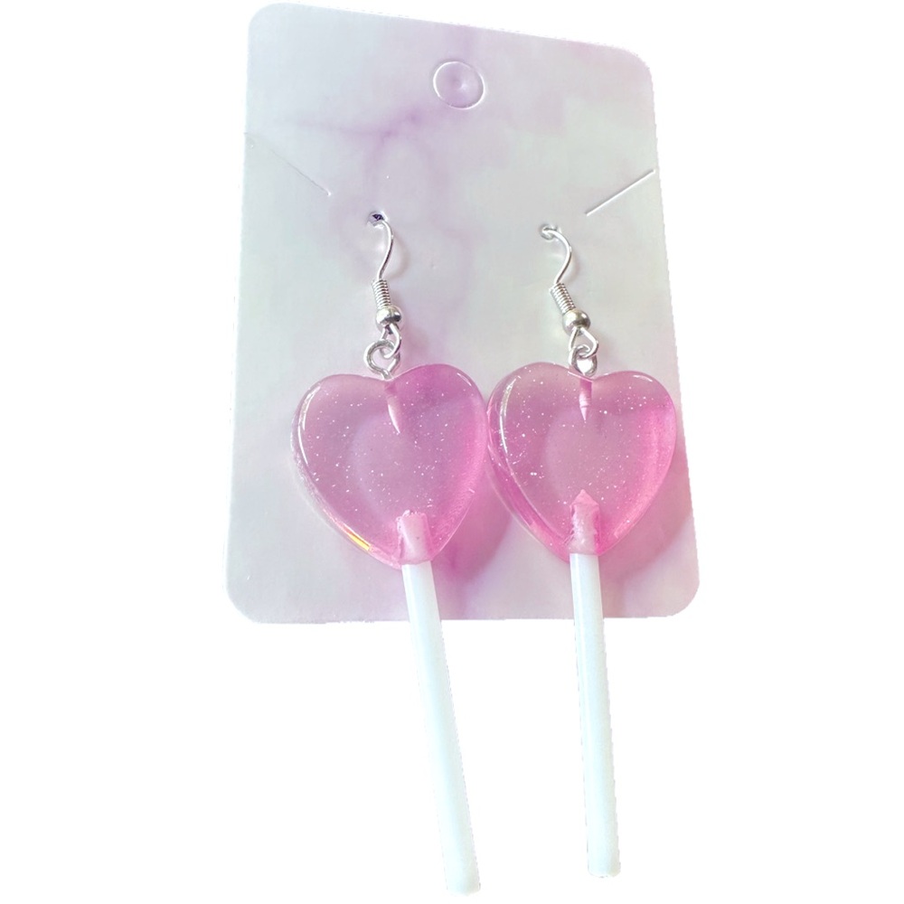Pink Glitter Heart Earrings